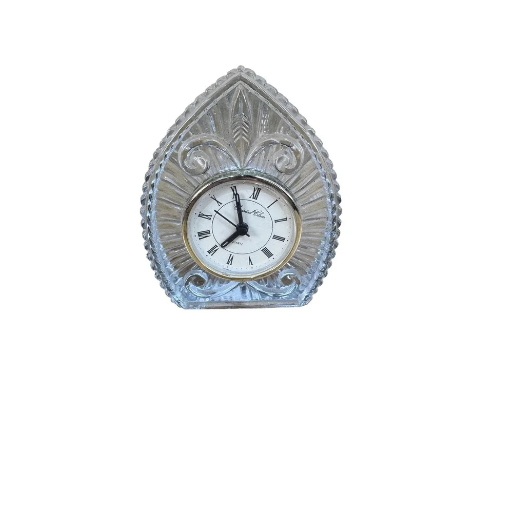 Crystal Clear 24% Lead Crystal Table Shelf Clock Clear‎ Quartz Analog Taiwan